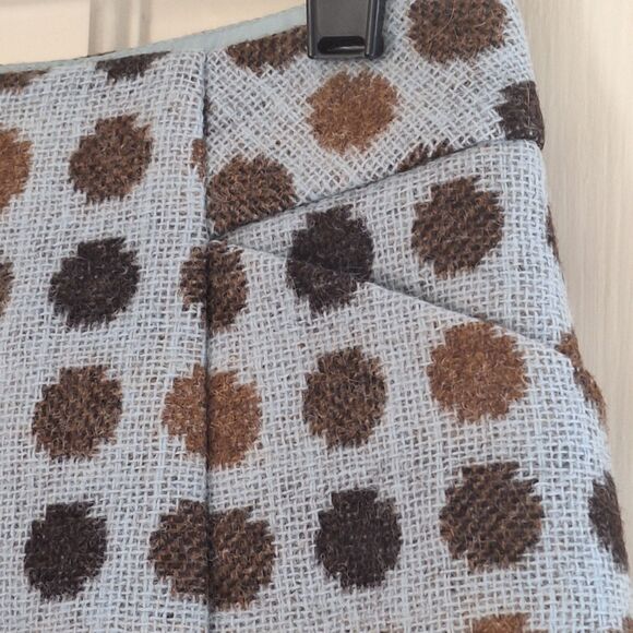 Boden British Tweed by Moon Blue Brown Wool Skirt UK8S US4S Polka Dot Pockets - Picture 7 of 16